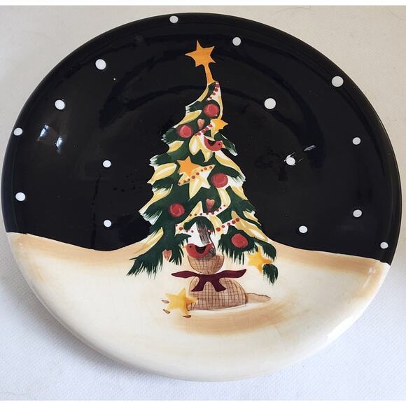 PLATES-SALAD/DESSERT-Certified Int'l-Becca Barton-Black Cream-Christmas Tree - Picture 5 of 8